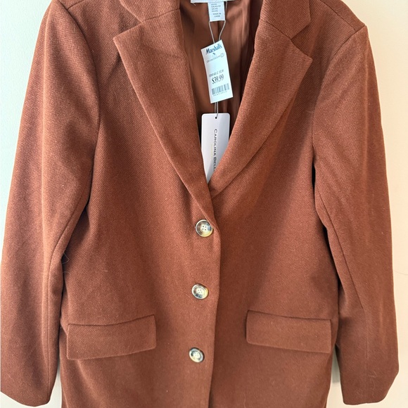 Carolina Belle Montreal Soft Stretch Long Blazer Jacket Pea Coat Brown XS NWT - Picture 4 of 7